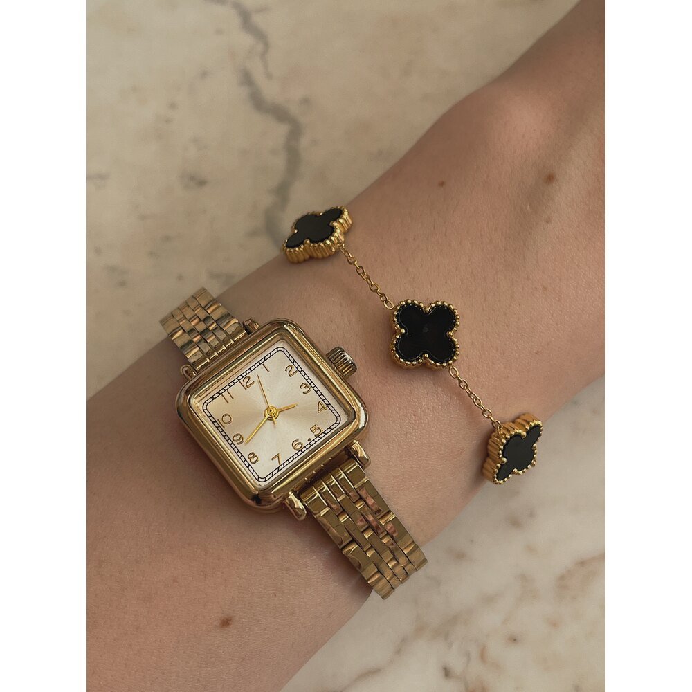 Siyah Yonca Çelik Bileklik