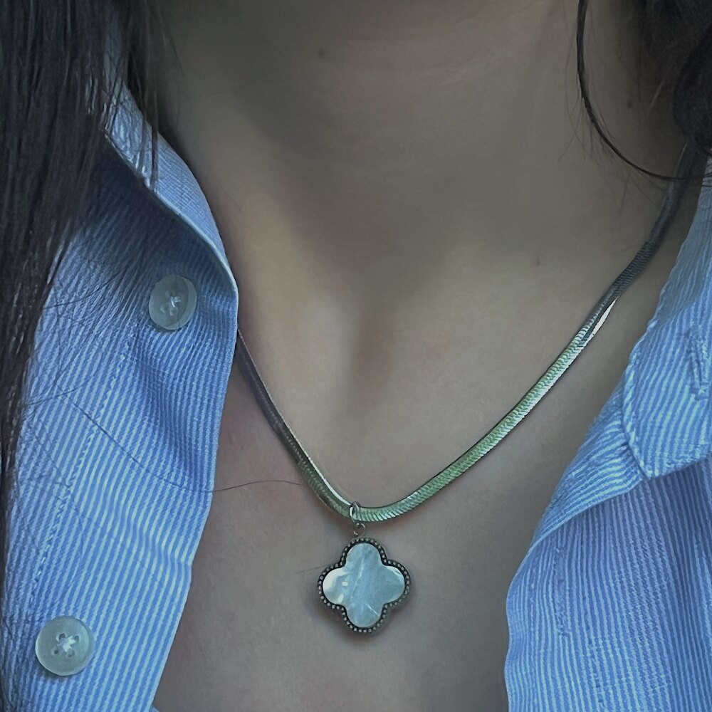 Clover Çift Taraflı Yonca Çelik Kolye