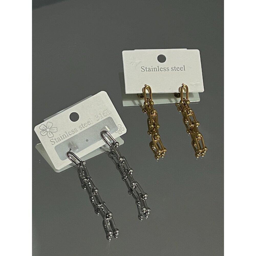 Altıgen Motifli Zincir Çelik Küpe